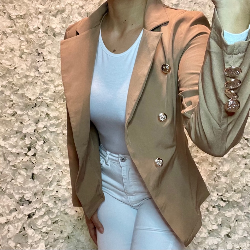 Nude Blazer With Gold Buttons